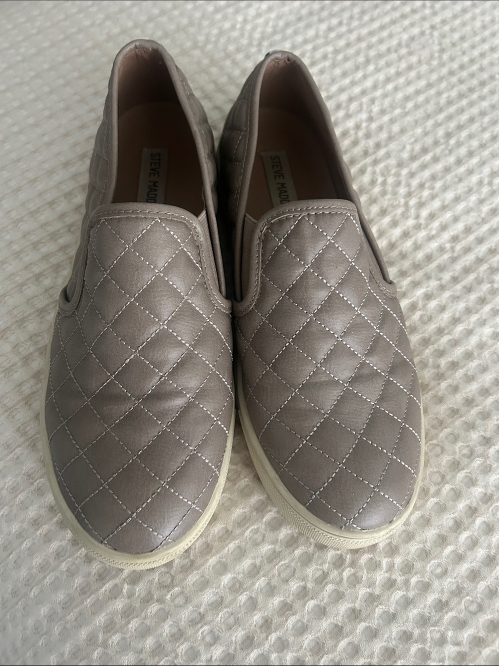 Steve Madden Quilted Slip-On Sneakers in Taupe Gray